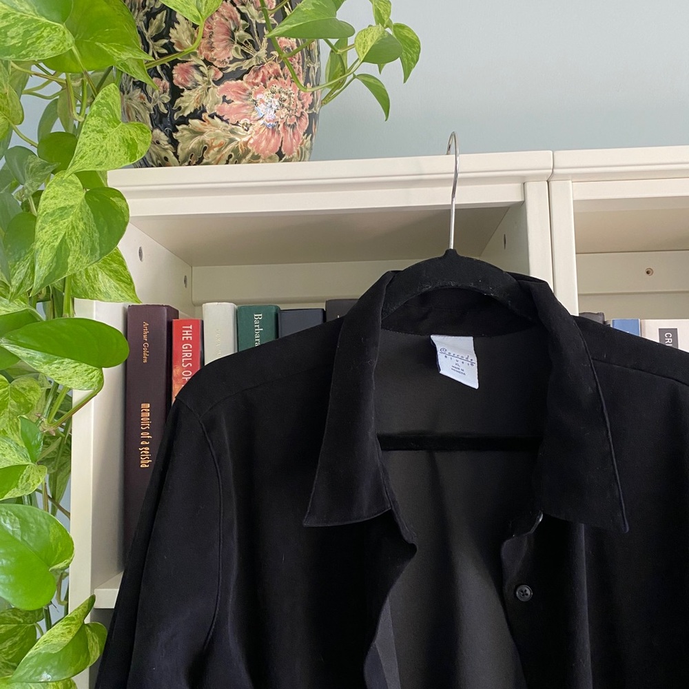 BLACK SUEDE BUTTON UP SHIRT